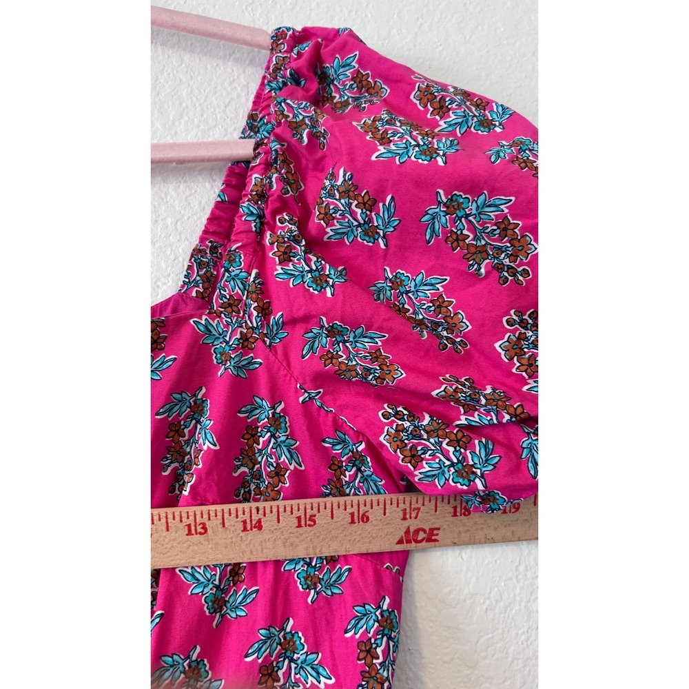 J.Crew Pink Floral Brunch Block Print Puff Sleeve Tiered Midi Dress SZ 8 - Picture 5 of 9